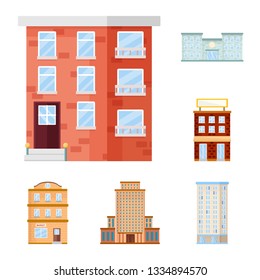 Vector design of facade and building symbol. Set of facade and exterior  stock symbol for web.