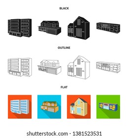 Vector design of facade and housing icon. Set of facade and infrastructure stock symbol for web.
