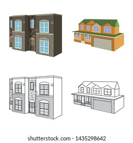 Vector design of facade and housing sign. Set of facade and infrastructure stock vector illustration.