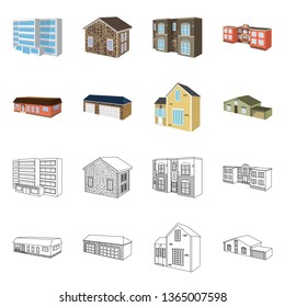 Vector design of facade and housing symbol. Set of facade and infrastructure vector icon for stock.