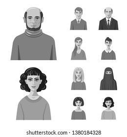 Vector design of face and person logo. Set of face and portrait vector icon for stock.