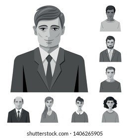Vector design of face and person logo. Set of face and portrait vector icon for stock.