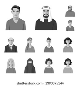 Vector design of face and person sign. Set of face and portrait vector icon for stock.