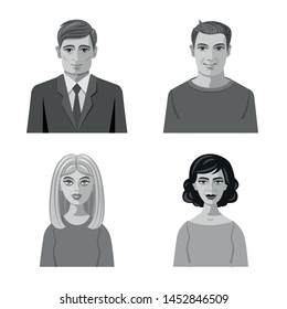 Vector design of face and person sign. Set of face and portrait vector icon for stock.