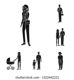 Vector design of face  and portrait symbol. Set of face  and people stock symbol for web.