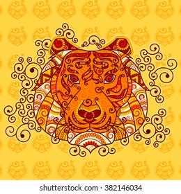 Vector design of face of tiger in Indian art style