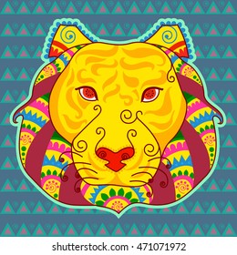 Vector design of face of tiger in Indian art style