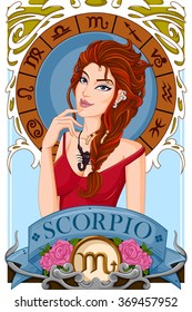 Vector design of fantasy girl for astrological zodiac sign Scorpio