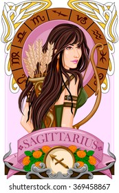 Vector design of fantasy girl for astrological zodiac sign Sagittarius