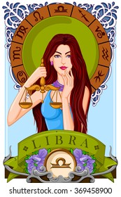 Vector design of fantasy girl for astrological zodiac sign Libra