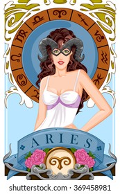 Vector design of fantasy girl for astrological zodiac sign Aries