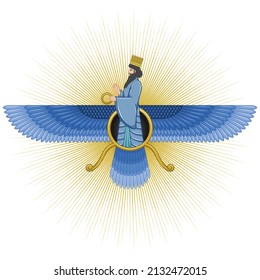 Vektordesign des Faravahar-Symbols, Symbolseite des Zoroastrianismus, wo er Ahura Mazda zeigt