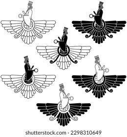 Vektordesign des Faravahar-Symbols, Symbolseite des Zoroastrianismus, wo er Ahura Mazda zeigt