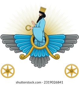 Vektordesign des Faravahar-Symbols, Symbolseite des Zoroastrianismus, wo er Ahura Mazda zeigt