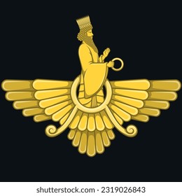 Vector design of Faravahar symbol, Symbol side of Zoroastrianism where it shows Ahura Mazda