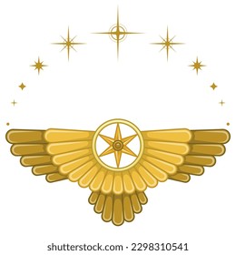 Vector design of Faravahar symbol, winged solar disk, Zoroastrian religion symbol