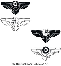 Vector design of Faravahar symbol, winged solar disk, Zoroastrian religion symbol