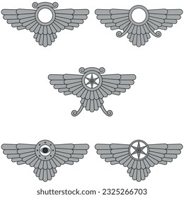 Vector design of Faravahar symbol, winged solar disk, Zoroastrian religion symbol