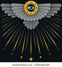 Vector design of Faravahar symbol, winged solar disk, Zoroastrian religion symbol