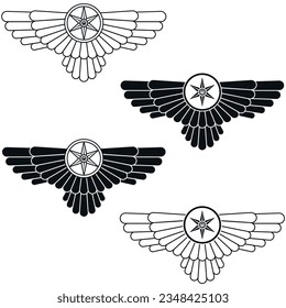 Vector design of Faravahar symbol, winged solar disk, Zoroastrian religion symbol