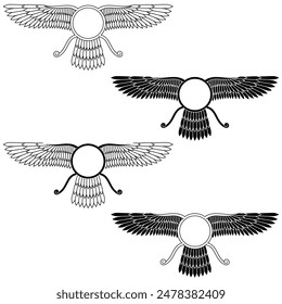 Vector design of Faravahar symbol, symbol of Zoroastrian religion, winged sun disk