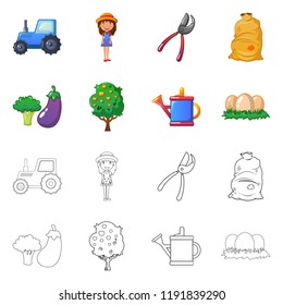 Vector design of farm and agriculture sign. Set of farm and plant vector icon for stock.