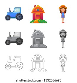 Vector design of farm and agriculture symbol. Collection of farm and plant stock vector illustration.