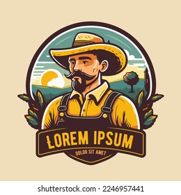 vector design of Farmer man logo mascot, agriculture farm icon template