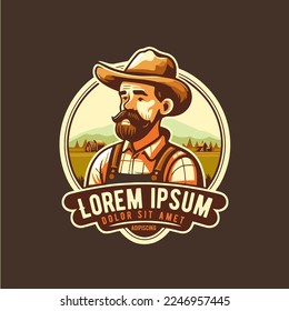 diseño vectorial de mascota del logotipo del hombre agricultor, plantilla de icono agrícola