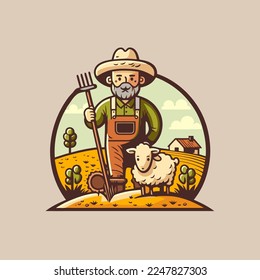 vector design of Farmer man logo mascot, agriculture farm icon template