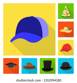Vector design of fashion and profession sign. Set of fashion and cap stock vector illustration.