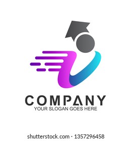 vector design of fast people with toga hat for education logo, science and knowledge, smart icon, creativity vector logo