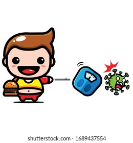 Vector design of a fat boy against coronavirus