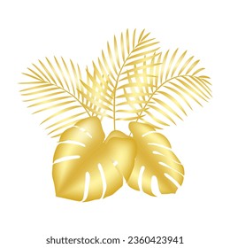 A vector design featuring golden palm leaves. Golden tropical leaf.