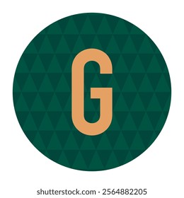 A vector design featuring the letter G in bold orange, centered within a circle filled with a repeating green triangular pattern. Perfect for logos, branding, and digital artwork.