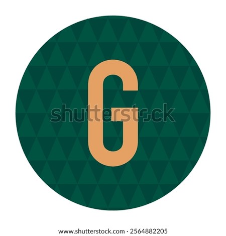 A vector design featuring the letter G in bold orange, centered within a circle filled with a repeating green triangular pattern. Perfect for logos, branding, and digital artwork.