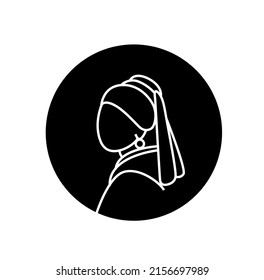 A Vector Design Of A Female With A Pearl Earring Logo In A Black Circle Isolated On A White Background