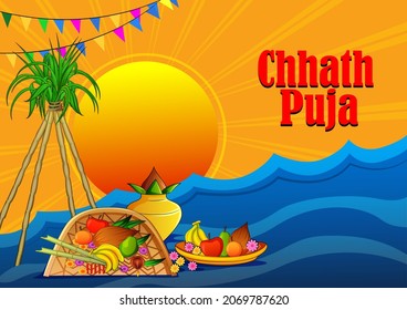 Vector design of festival background of Chhath Pooja holiday in India