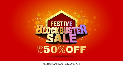 Diseño vectorial de Festive bluckbuster Sale 50% de descuento. Festival Indio Navratri, Diwali y dhanteras Sale antecedentes.