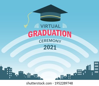 Vector design for a festive online broadcast for graduates with distance learning.