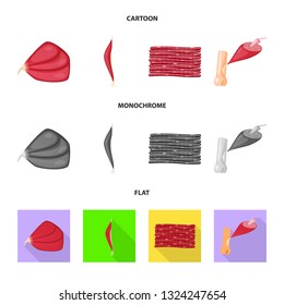 Vector design of fiber and muscular sign. Set of fiber and body  stock vector illustration.