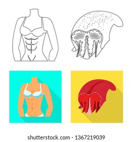 Vector design of fiber and muscular sign. Set of fiber and body  stock vector illustration.