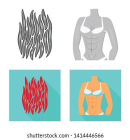 Vector design of fiber and muscular symbol. Collection of fiber and body  stock vector illustration.
