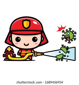 Vector design of fire fighting characters against Coronavirus