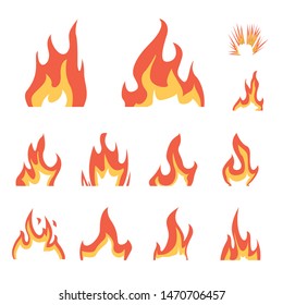 Vector design of fire and red symbol. Set of fire and campfire stock symbol for web.