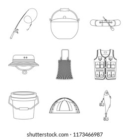 Vector design of fish and fishing icon. Collection of fish and equipment vector icon for stock.
