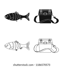 Vector design of fish and fishing icon. Collection of fish and equipment stock symbol for web.