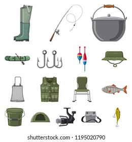 Vector design of fish and fishing icon. Set of fish and equipment stock vector illustration.