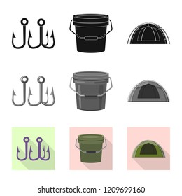 Vector design of fish and fishing icon. Set of fish and equipment vector icon for stock.