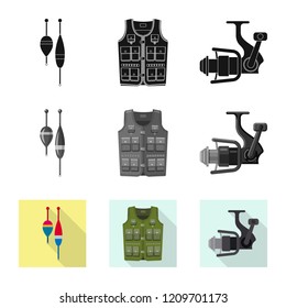 Vector design of fish and fishing icon. Collection of fish and equipment stock vector illustration.